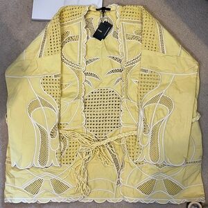 Maje Yellow & White Crochet Tie-Waist Aloha Jacket